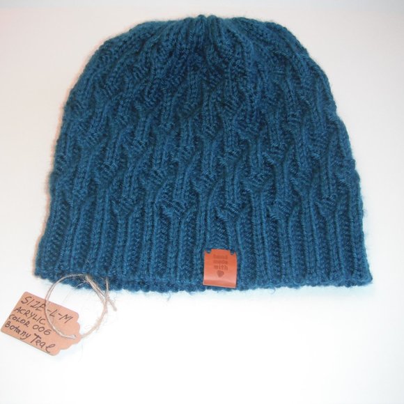 Hand Knitted Hat Toque Size - L-M Acrylic Botany Teal - 006 Hand knit by me - Picture 3 of 11